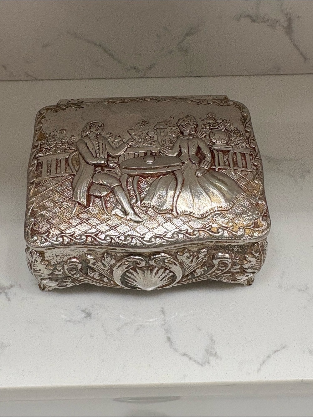 Vintage Japan Stamped Metal Trinket jewelry box